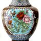 Vintage Cloisonne Black Vase with Bird and Flowers
