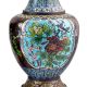 Vintage Cloisonne Black Vase with Bird and Flowers
