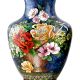 Cloisonne vases Blue Ground  Bunch Of Peony Roses Tied With Ribbon(Set of 2)