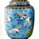 Blue Cloisonne Vase w/CRANES & Flower Blossoms(Set Of 2)