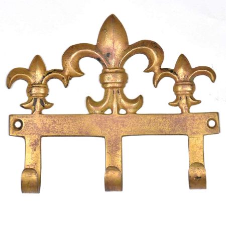 Set of 3  Brass Fleur De Lis Triple Wall Hooks