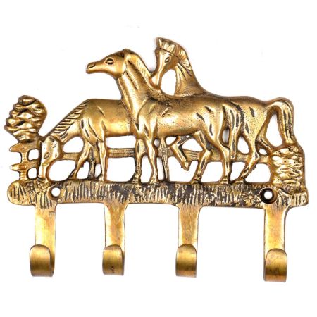 Vintage Brass Horse Hanging Four Key Ring Hook