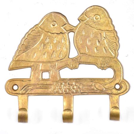 Two Birds On A Branch with 3 Hooks In Brass