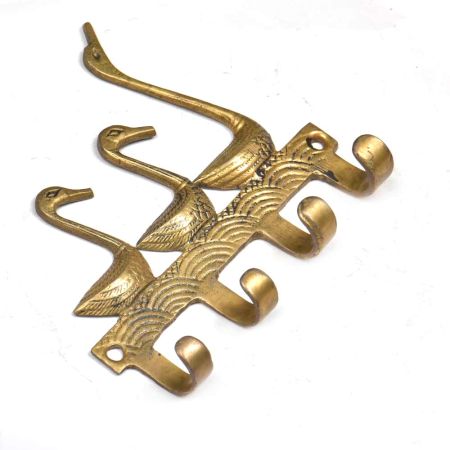 Vintage Brass Key Holder for 4 keys Wall Decor 3 Ducks Design