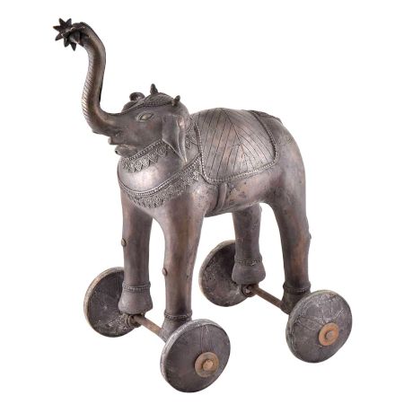 Handmade Brass Elephant Statue On Rolling Wheels 