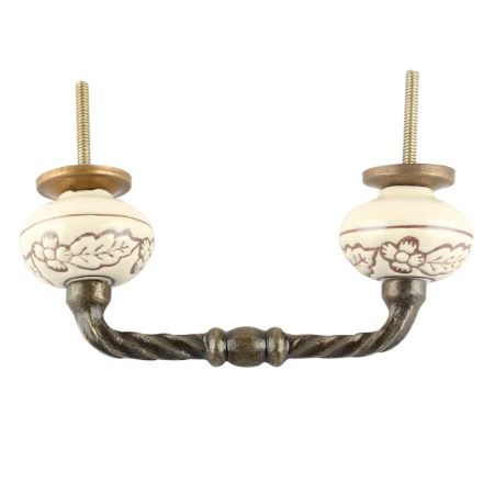 Brown Leaf Flower Etched Ceramic Cut Bridge Handle Online