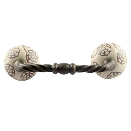Cream With Brown Marigold Etched Ceramic Cut Bridge Handle
