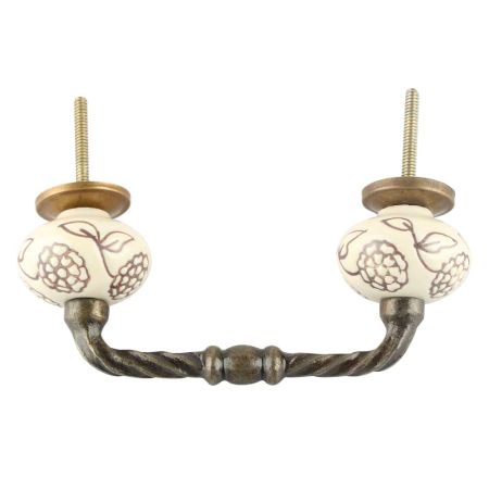 Cream With Brown Marigold Etched Ceramic Cut Bridge Handle