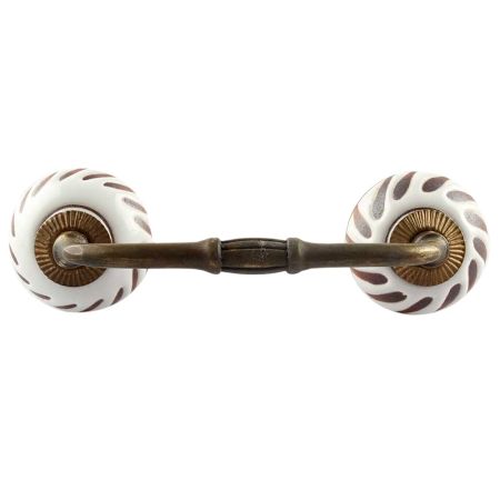 White Etched Ceramic Floral Bridge Handles