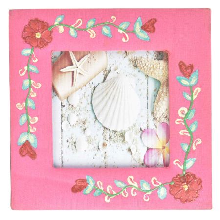 Hand Painted Photo Frame Pink With Floral Design