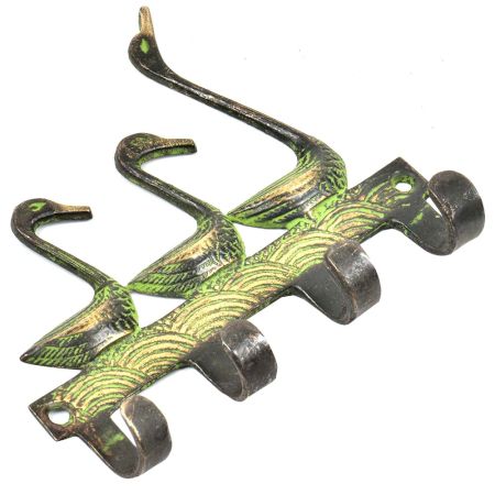 Brass Three Ducks Four Wall Hooks With Patina