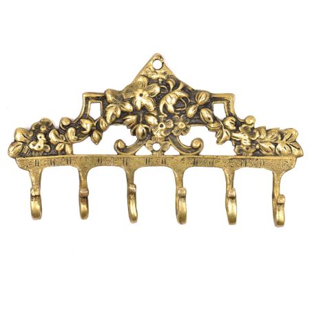 Brass Victorian Small Floral Arrrangement Six Wall Hook