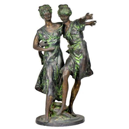 Two Ladies Dancing Brass Figurine 