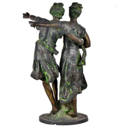 Two Ladies Dancing Brass Figurine 