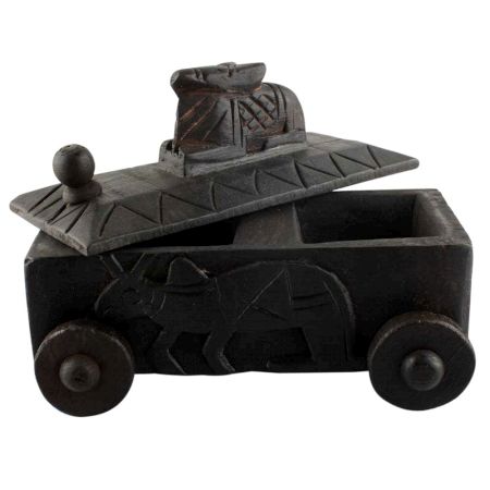 Hand Carved Nandi Wooden Box Spice Storage Box