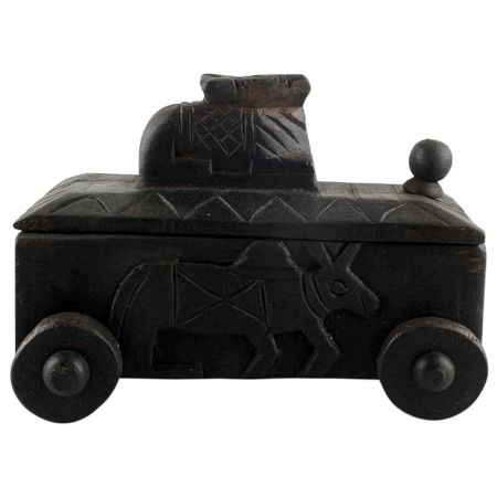 Hand Carved Nandi Wooden Box Spice Storage Box