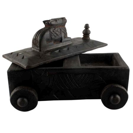 Vintage Handcrafted Old Nandi Wooden Spice Box With Wheels