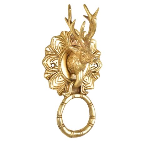 Handecor Brass Reindeer Head Door Knocker In Gold Finish