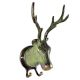 Green Patina Brass Deer or Elk Head with Antlers Two Hooks