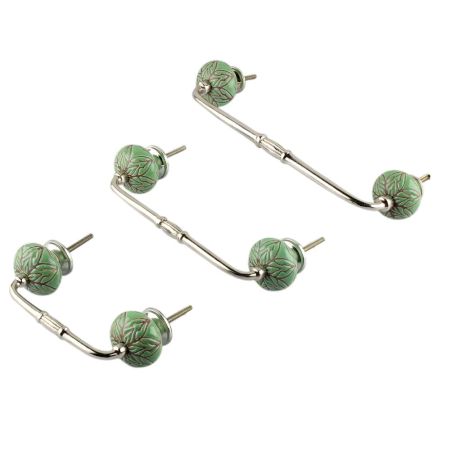 Pea Green Amarylis Etched Ceramic Floral Bridge Handle