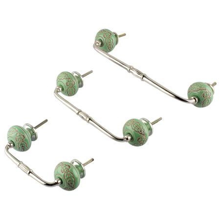 Pea Green Leaf Flower Etched Ceramic Bridge Handle