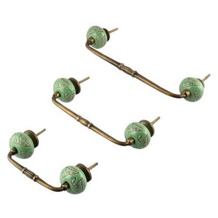 Pea Green Calla Lily Etched Ceramic Bridge Handle