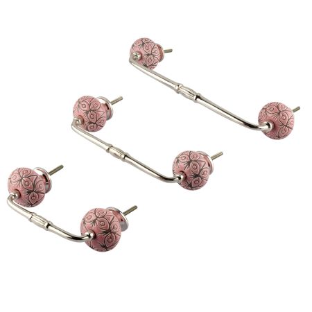 Pink Etched Ceramic Floral Bridge Handle