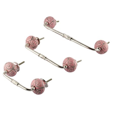 Pink Etched Ceramic Floral Bridge Handle