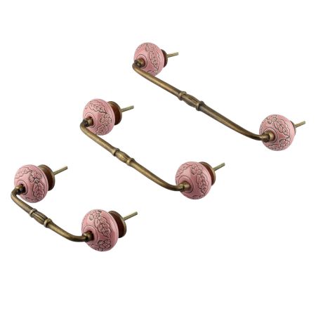 Pink Leaf Flower Etched Ceramic Bridge Handle