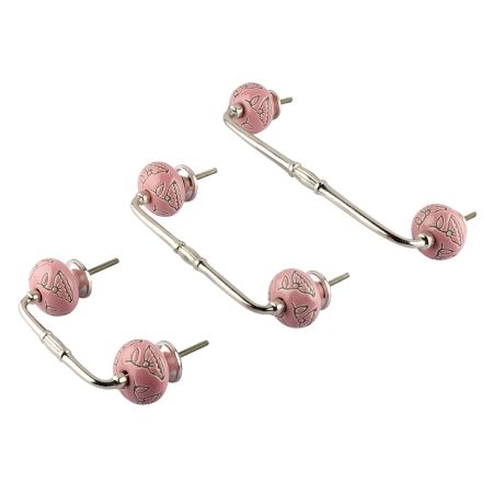 Pink Calla Lily Brown Etched Ceramic Bridge Handle