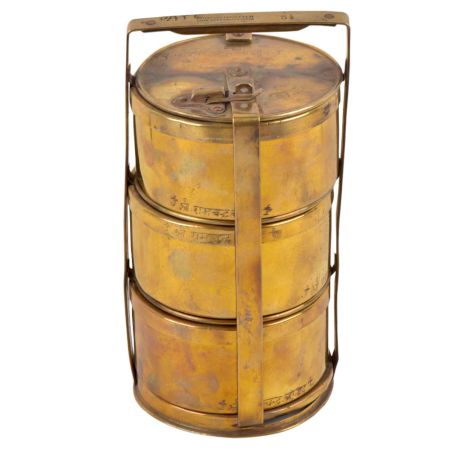 Brass Three Compartment Office Tiffin Box