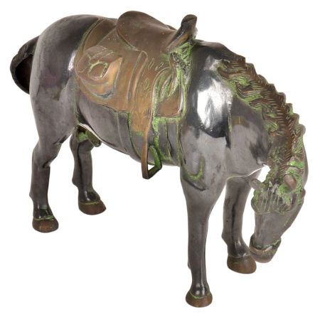 Vintage Brass Handcrafted Standing HorseÂ  Statue With Saddle