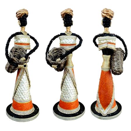 African Doll Showpiece In Red With Holding Basket In Two Hands