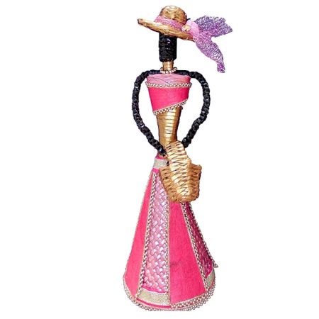 African Doll Showpiece In Pink With Holding Basket With Two Hands