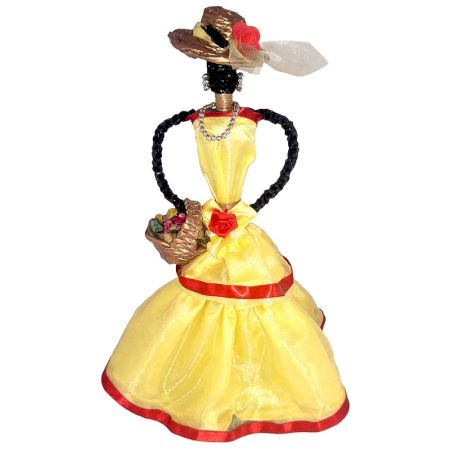 African Doll Showpiece In Yellow With Holding Basket By Oneside Hand
