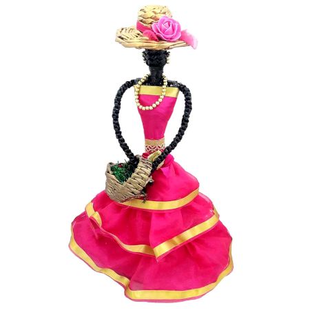 African Doll Showpiece Combination Of Pink And Golden With Holding Basket