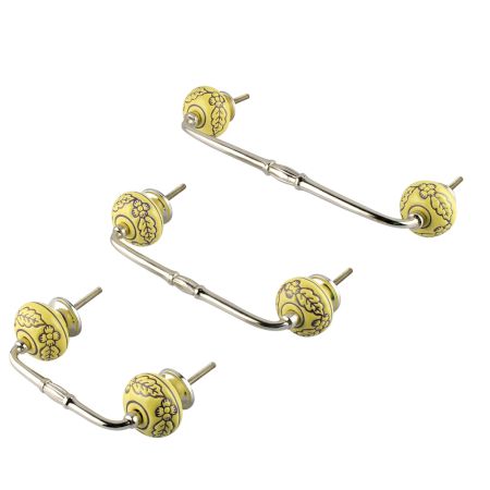 Yellow Brown Leaf Flower Etched Ceramic Bridge Handle