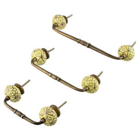 Yellow Base Brown Etched Ceramic Floral Bridge Handle