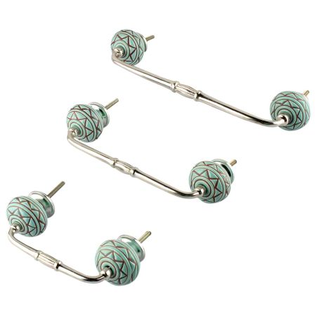 Sea Green Base Brown Pattern Etched Ceramic Bridge Handle