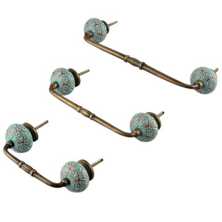 Sea Green Etched Ceramic Floral Bridge Handle