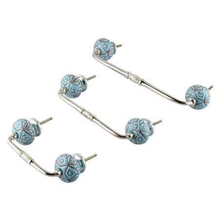 Turquoise Etched Ceramic Floral Bridge Handle