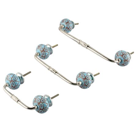 Turquoise Etched Ceramic Floral Bridge Handle