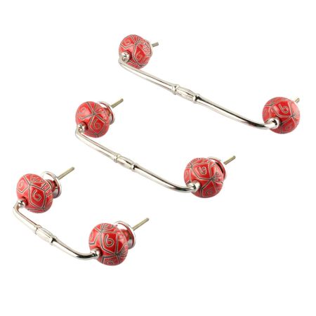 Red Etched Ceramic Floral Bridge Handle