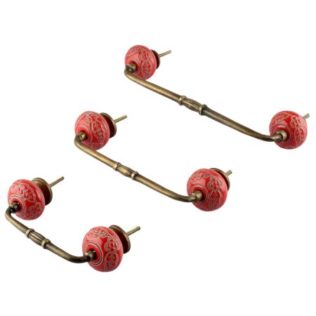 Red Leaf Flower Etched Ceramic Bridge Handle