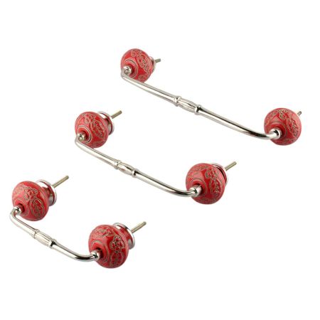 Red Leaf Flower Etched Ceramic Bridge Handle