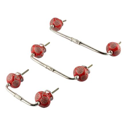 Red Marigold Etched Ceramic Bridge Handle