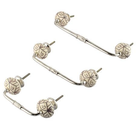 Cream Base Brown Etched Ceramic Floral Bridge Handle