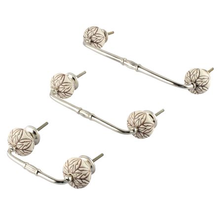 Cream Amarylis Floral Etched Ceramic Bridge Handle