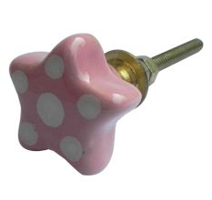 Pink Dotted Star Ceramic Knob