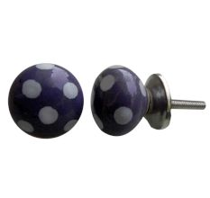 Purple White Polka Dot Small Ceramic Knob